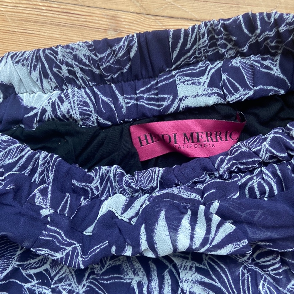 Heidi Merrick Blue Chiffon Silk Leather Shorts Medium M